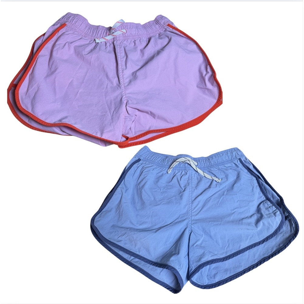 (2)Crewcuts By J. Crew Girls Active Shorts Lavender Blue Trim Drawstring Size 12